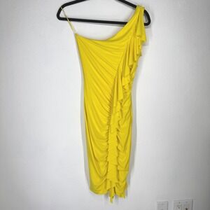 Vintage Cache Womens Bodycon Dress Ruched Ruffle Cocktail Dress 6 Yellow Party